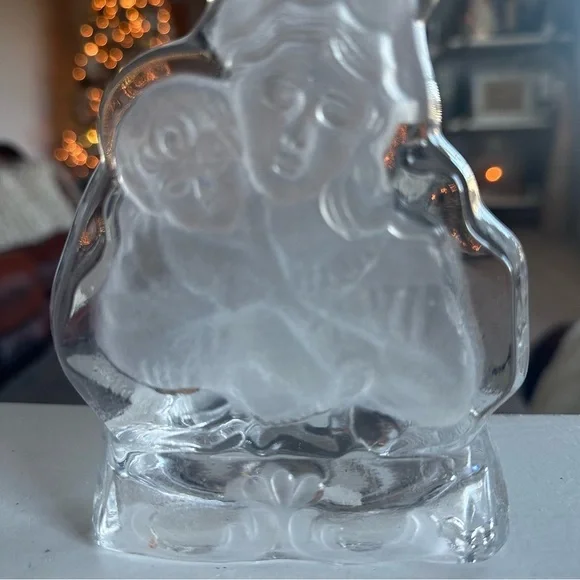 Vintage Frosted Etched Heavy Glass Votive Candle Holder Mary & Jesus Christmas - Picture 2 of 6